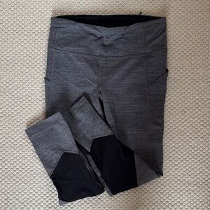 Lululemon Gray Leggings with Black Mesh Detail